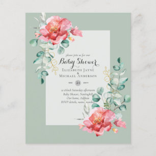 LAGE BEGROTING Rode Florence BABY SHOWER uitnodigi Flyer