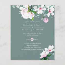 LAGE BEGROTING Roze Magnolias Sage Eucalyptus Wedd Flyer