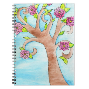 Lage boom met roze bloemen notitieboek