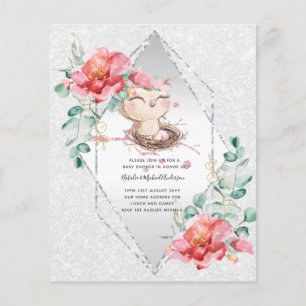 LAGE BUDGET BABY SHOWER INVITATIONS Pink OWL Cute Flyer