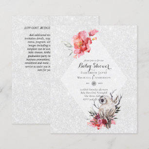 LAGE BUDGET Barn OWL Baby shower Uitnodiging