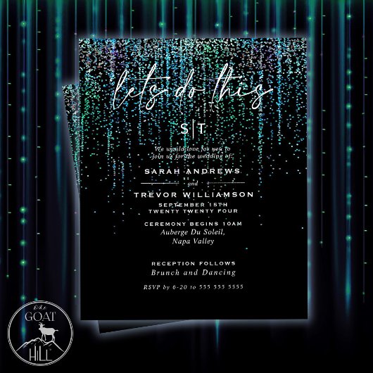 Lage budgetbruiloft Edgy Blauwgroen Glitter Garlan