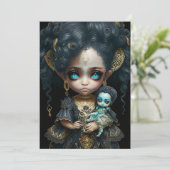 Lage bui, gotisch meisje met Antiek doll, grote og Kaart (Staand voorkant)