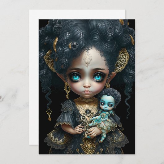 Lage bui, gotisch meisje met Antiek doll, grote og Kaart (Voorkant / Achterkant)