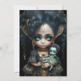 Lage bui, gotisch meisje met Antiek doll, grote og Kaart