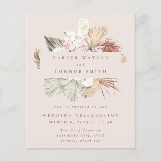 Lage kosten, grote Pampas Grass Wedding Invite (Voorkant)