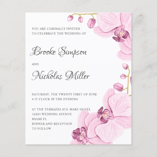 LAGE KOSTEN PInk orchid Elegant Botanical Wedding (Voorkant)