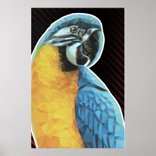 Lage Poly Blauwe en Gele Macaw Poster (Voorkant)