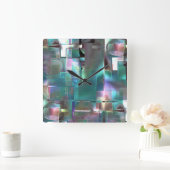 Lagen gradiënt groen tot kleurrijk in lichtneon vierkante klok (Huis)