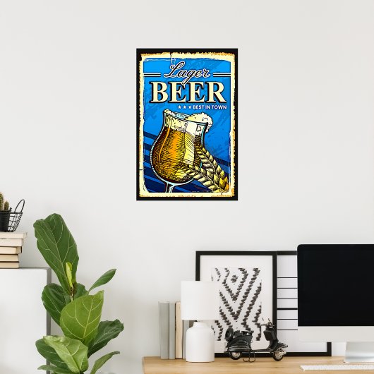 Lager Bier Glas Blauw Poster (Thuiskantoor)