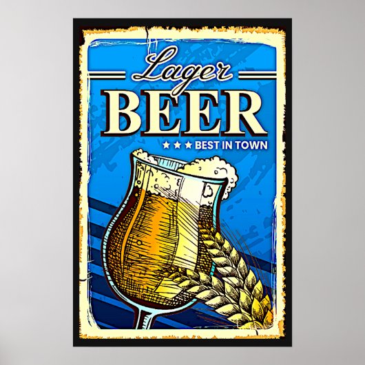 Lager Bier Glas Blauw Poster (Voorkant)