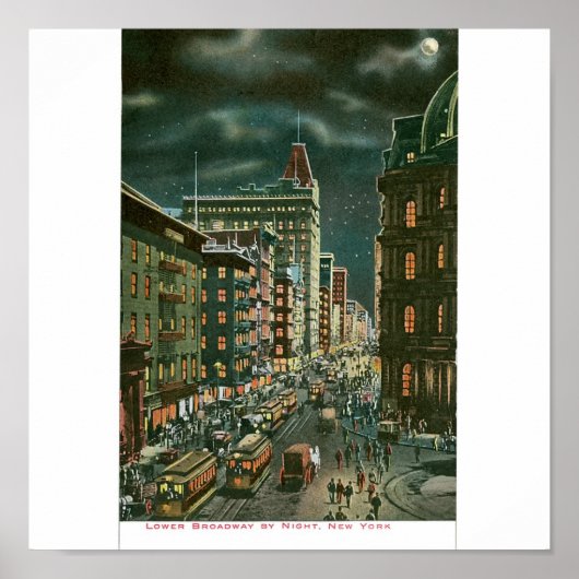 Lager Broadway by Night, New York Poster (Voorkant)