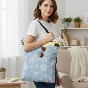 Lager energieverbruik Licht blauw en witte Floral Tote Bag