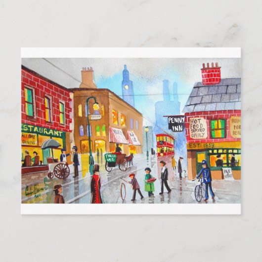 Lager geïnspireerd druk straatscène schilderval briefkaart (Voorkant)