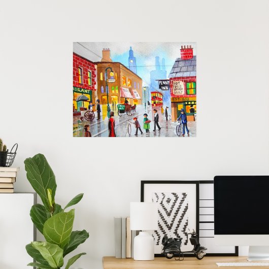 Lager geïnspireerd druk straatscène schilderval poster (Thuiskantoor)