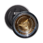 Lager - goudwielen met lage ringbanden button flesopener (Voorkant)