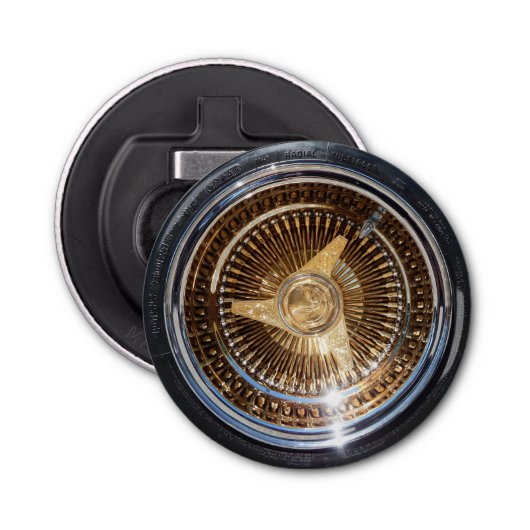 Lager - goudwielen met lage ringbanden button flesopener (Voorkant)