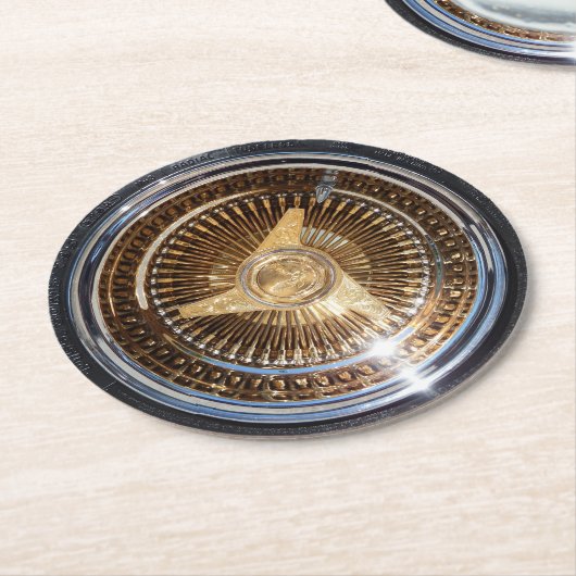 Lager - goudwielen met lage ringbanden ronde kartonnen onderzetter (Gebogen)