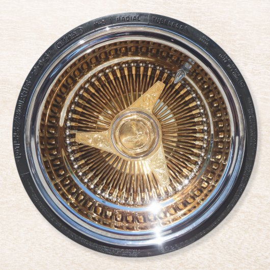 Lager - goudwielen met lage ringbanden ronde kartonnen onderzetter (Voorkant)