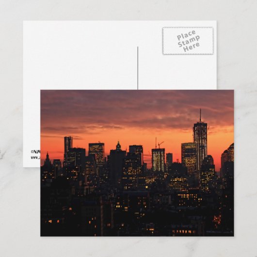Lager Manhattan Skyline bij Twilight, Roze Sky A1 Briefkaart (Voorkant / Achterkant)
