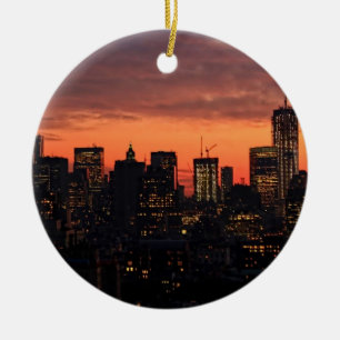 Lager Manhattan Skyline bij Twilight, Roze Sky A1 Keramisch Ornament