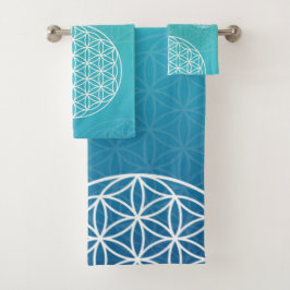 Lager van blauw/turkooizen bad handdoek