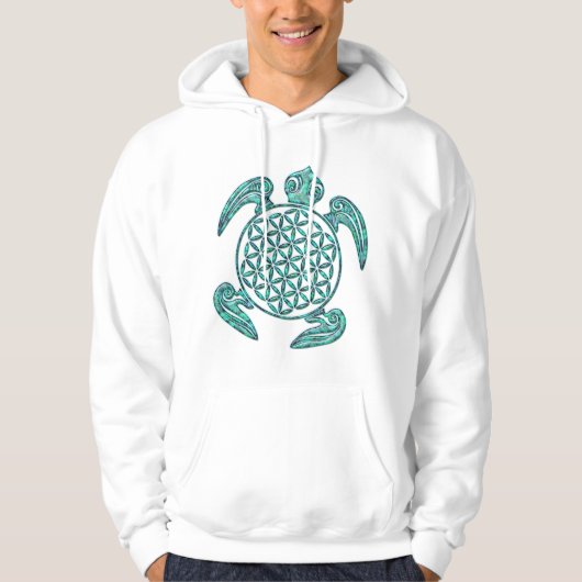 Lager van het leven / Blume des Lebens turquoise Hoodie (Voorkant)