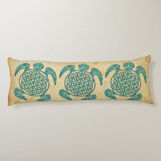 Lager van het leven / Blume des Lebens turquoise Lichaamskussen (Achterkant)