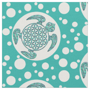 Lager van het leven / Blume des Lebens turquoise Stof