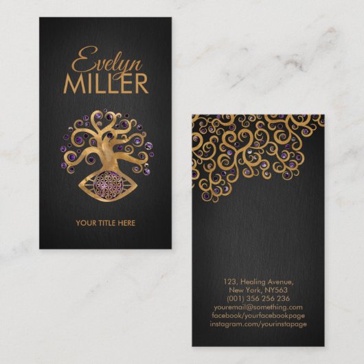 Lager van leven - boom van het leven - amethist en visitekaartje (Voorkant / Achterkant)