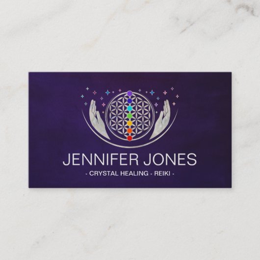 Lager van leven, genezende handen, chakras visitekaartje (Voorkant)