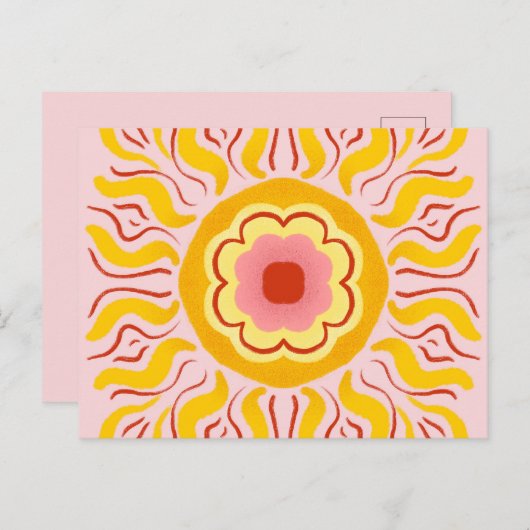 Lager zonlicht - geel en pastelroze briefkaart (Voorkant / Achterkant)