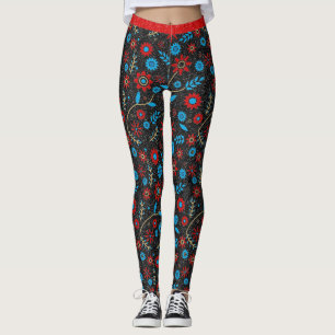Lager zwart Patroon Rood Blauw Zwart Glitter Leggings