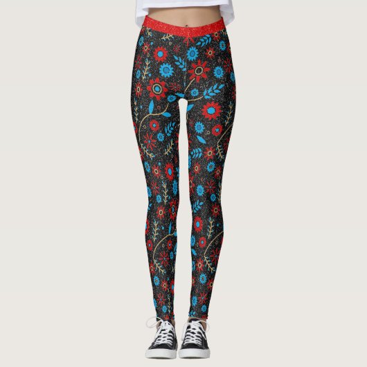 Lager zwart Patroon Rood Blauw Zwart Glitter Leggings (Voorkant)