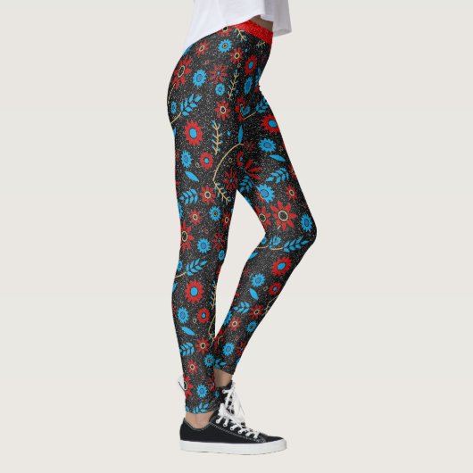 Lager zwart Patroon Rood Blauw Zwart Glitter Leggings (Rechts)