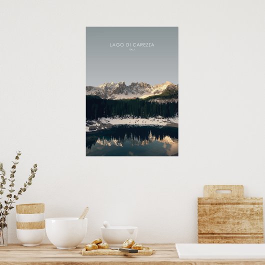 Lago di Carezza , italiaanse reisillustratie Poster (Keuken)