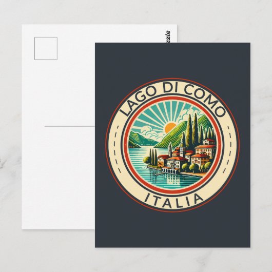 Lago di Como Italia Illustratie Reizen Art Badge Briefkaart (Voorkant / Achterkant)