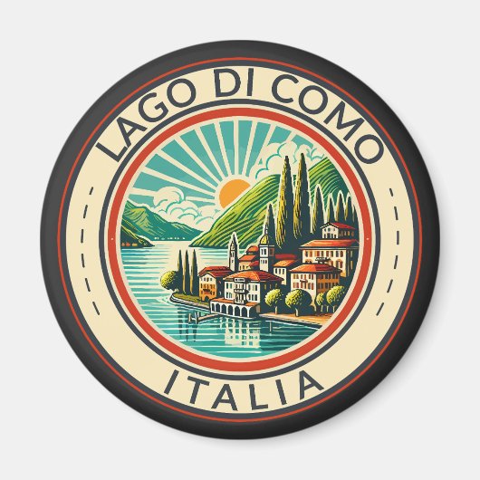 Lago di Como Italia Illustratie Reizen Art Badge Magneet (Voorkant)