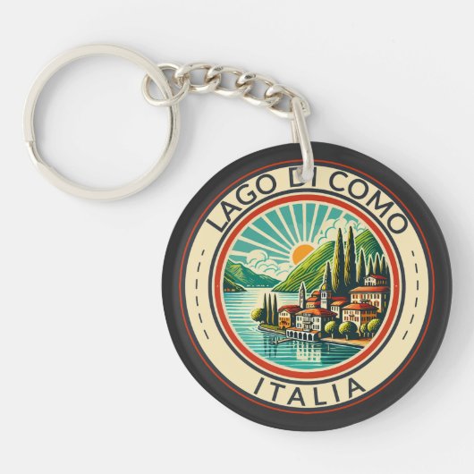 Lago di Como Italia Illustratie Reizen Art Badge Sleutelhanger (Voorkant)