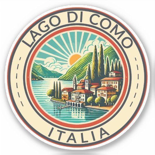 Lago di Como Italia Illustratie Reizen Art Badge Sticker (Voorkant)