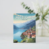 Lago di Scanno Italia Travel Art Vintage Briefkaart (Staand voorkant)