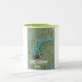 Lago Lugano Italië - Zwitserland reisposter Tweekleurige Koffiemok