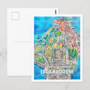Lago Maggiore Italië Beroemde Reisplaats Waterverf Briefkaart