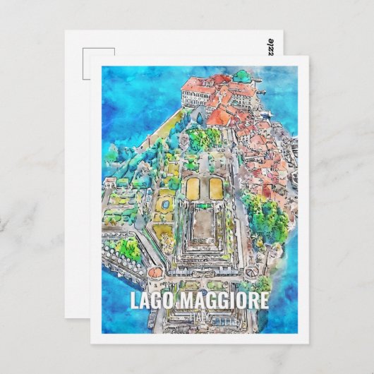 Lago Maggiore Italië Beroemde Reisplaats Waterverf Briefkaart (Voorkant / Achterkant)