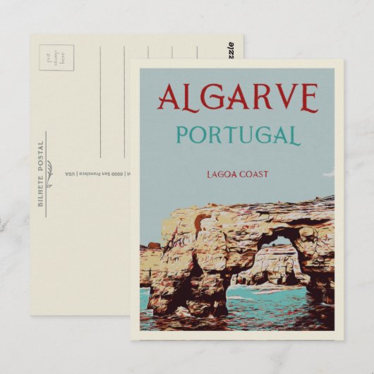 Lagoa kustillustratie Algarve Portugal Briefkaart (Voorkant / Achterkant)