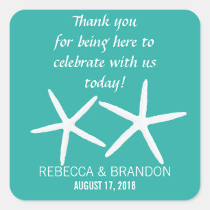 Lagoon Blue Starfish Square Weddenschap Favor Labe Vierkante Sticker