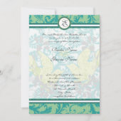 Lagoon Endive Birds Damask Gray Wedding Kaart (Voorkant)