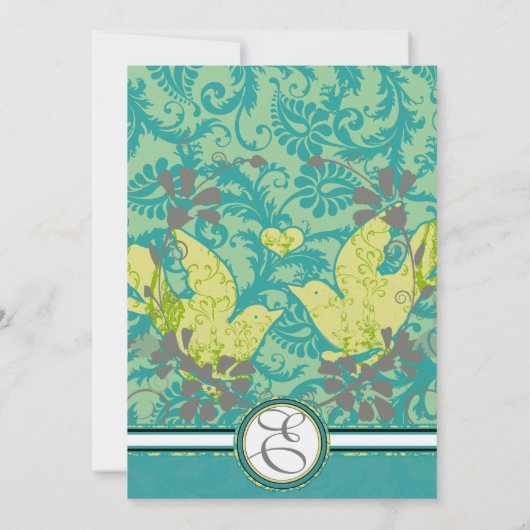 Lagoon Endive  Birds Damask Gray Wedding Kaart (Achterkant)