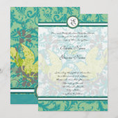 Lagoon Endive Birds Damask Gray Wedding Kaart (Voorkant / Achterkant)