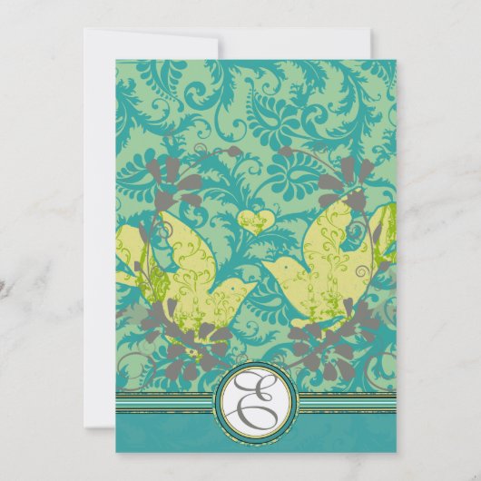 Lagoon Endive  Birds Damask Gray Wedding Kaart (Achterkant)